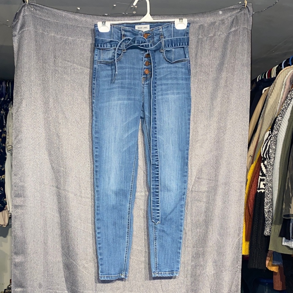 Black Label High Rise Denim Jeans with Tie Waist